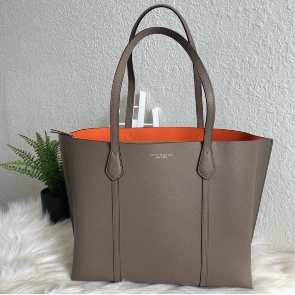 Tory Burch Taupe Tote with Orange Lining - Picture 3 of 12